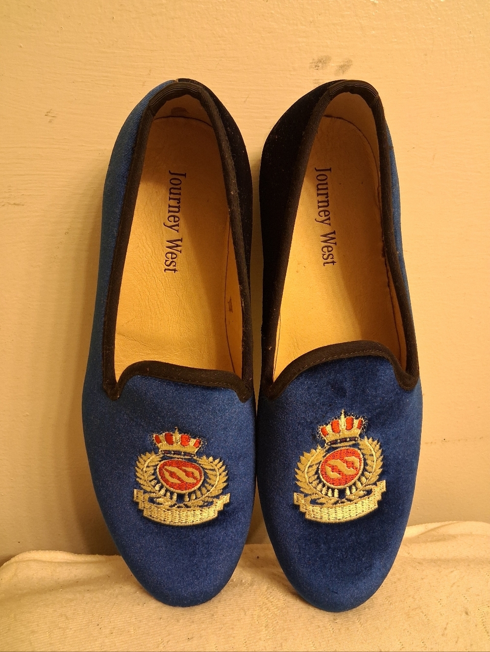 Men's JOURNEY WEST JW068 Blue Velvet Embroidered Loafers Size 43, US 10 - Picture 12 of 16